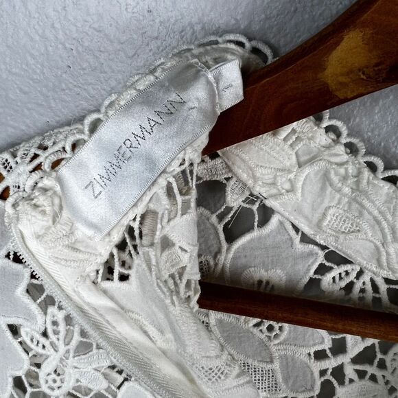 Zimmermann Caravan Embroidered Smock Top in Ivory White Crochet Lace Boho - Picture 11 of 14